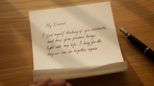 Elegant handwritten romantic letter on high-quality paper with fountain pen  capturing emotional and vintage calligraphy style for romantic correspondence