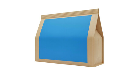 Fototapeta premium Isometric View of a Brown Paper Bag with Blue Label on Black Background Isolated for Advertisement