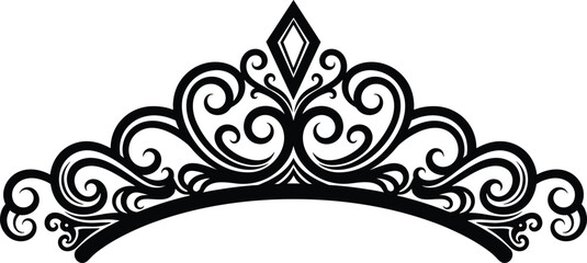 Elegant tiara crown ornament silhouette, royal decorative vintage design, luxury princess headpiece isolated on white background © Md Rofequl Islam