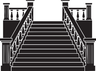 Fototapeta premium Black silhouette of a grand staircase with ornate balusters and columns