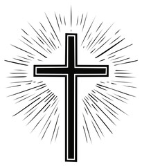 Religious Cross Silhouette with Rays Symbolizing Faith and Spiritual Guidance