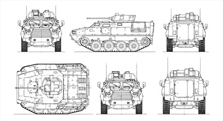 Military Tank Blueprint – Armored Vehicle Engineering CAD Technical Drawing © RNB DESIGN