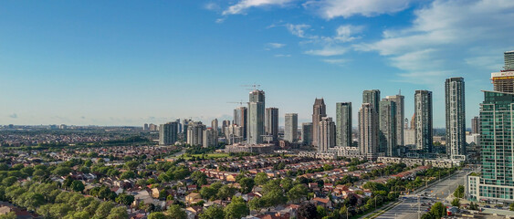 Aerial view of Mississauga skyline on a beautiful summer day, Ontario - Canada
