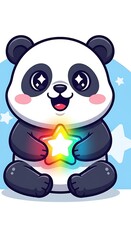 Naklejka premium Cute cartoon panda with rainbow star.
