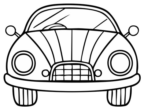 Cartoon-style car outline, front view, perfect for coloring pages and educational resources