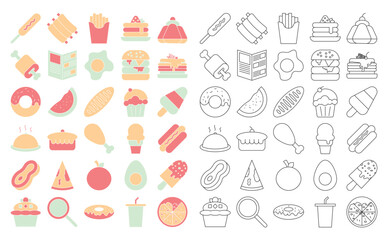 Colorful Junk Food Vector Illustration Collection, Cute Pastel Fast Food Clipart Set