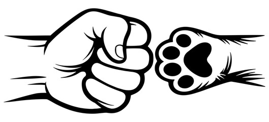 Creative Illustration Of A Human Fist Bump With A Dog Paw, Celebrating The Strong Bond And Friendship Between Humans And Their Best Pet Friends © VisuaLabArt