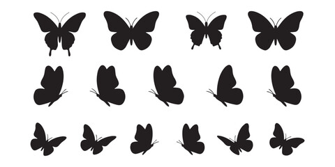Obraz premium Butterfly Silhouette Collection Black Vector Icon Set.