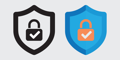 Security Shield with Lock and Checkmark Icon Set.