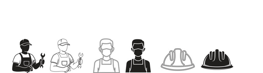 Collection of five handyman and distinctive chess pieces in black and white icon © MdNojir