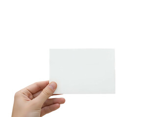 Fototapeta premium Human Hand Holding Blank White Card Against Black Background
