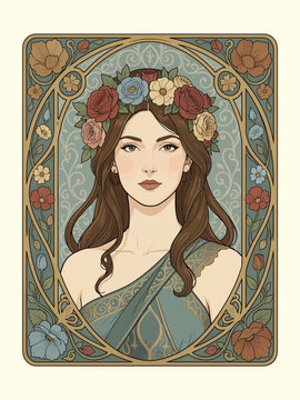 Art Nouveau Inspired Woman with Floral Ornament