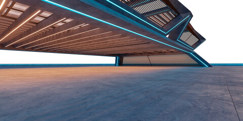 3d render futuristic sci-fi architecture hall with transparent background