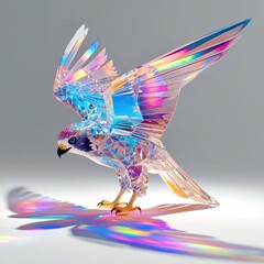 Fototapeta premium A colorful bird with a rainbow-colored wing is flying in the air