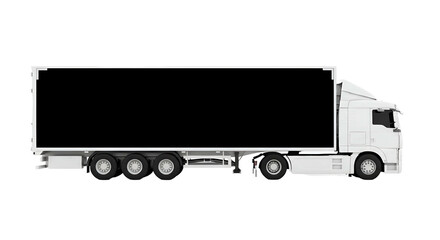White Semi Truck with Black Trailer Isolated on Transparent Background