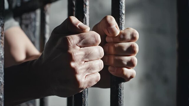 Hands gripping metal prison bars