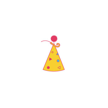 Colorful Patterned Party Hat with Pink Pom Pom Illustration