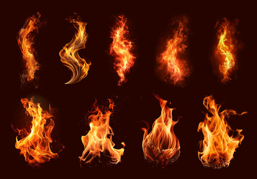 Dynamic Fiery Flame Illustrations Element Design Set