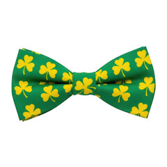 A vibrant green bow tie adorned with yellow shamrocks for st. patrick's day celebrations isolated on transparent background