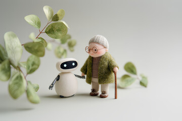 高齢者や車椅子に寄り添う優しいAIロボット（3D）
