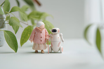 高齢者や車椅子に寄り添う優しいAIロボット（3D）
