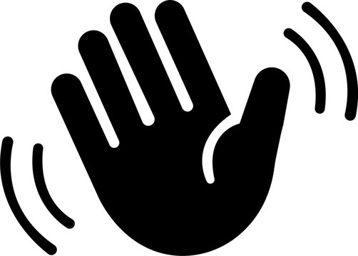 Waving hand icon set. Hand hello, bye hand, welcome, goodbye, gesture - stock vector. Vector illustration of a waving hand gesture in solid black and outline versions, isolated on a transparent backgr