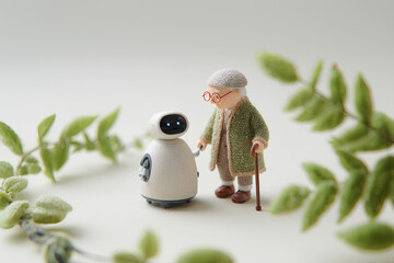 高齢者や車椅子に寄り添う優しいAIロボット（3D）
