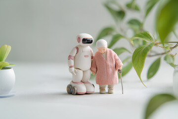 高齢者や車椅子に寄り添う優しいAIロボット（3D）
