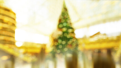 Bokeh Effect of Festive Holiday Lights on Christmas Tree in Urban Street