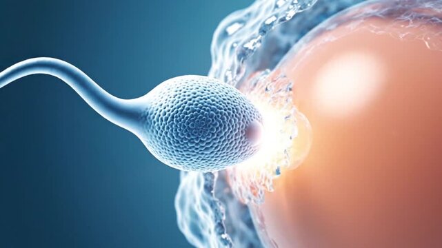 Sperm fertilizing egg visually representing beginning of human life cell reproduction and biological conception science animation