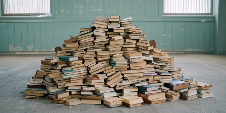 Exploring abandoned spaces a pile of old books in a forgotten room photography indoor artistic perspective