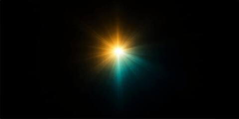 Fototapeta premium A bright light blue background with glowing sun rays and energy flashes creates a motion design of shining stars and blue flares in a dark space art illustration