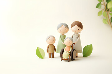 車椅子の人と信頼できる家族と仲間の支え合い（3D）