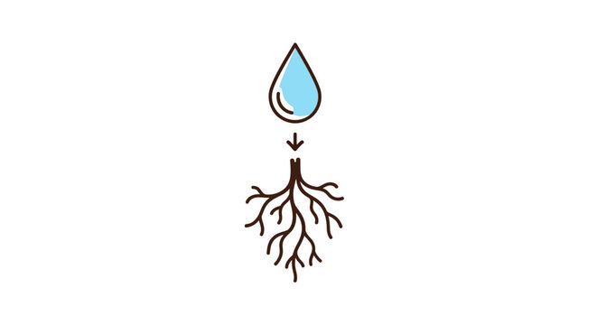 Water droplet nourishing plant roots for growth and hydration