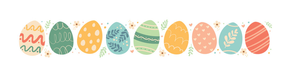 Horizontal garland of Easter eggs. Perfect for textiles, banners, wallpaper, Easter cards and packaging