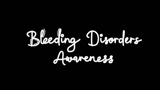 Bleeding Disorders Awareness Month One line continuous animated typography intro outro animation video, hand drawn calligraphy monoline lettering vintage single line handwriting white type on black bg