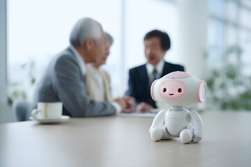 ビジネス会議に参加するAIロボットの未来戦略（3D）
