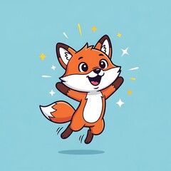 Obraz premium Happy cartoon fox jumping with sparkles.