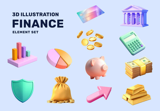 Colorful 3D Finance Icons Element Design Set