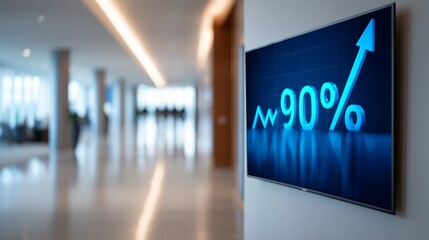 Sustainable Business in Action. Eco-Friendly Savings Displayed on Lobby TV Screen