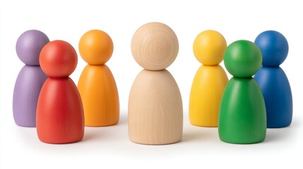 Realistic Wooden Figurines Representing Diversity and Inclusion in LGBTQ+ Rights and Social Awareness Discussions