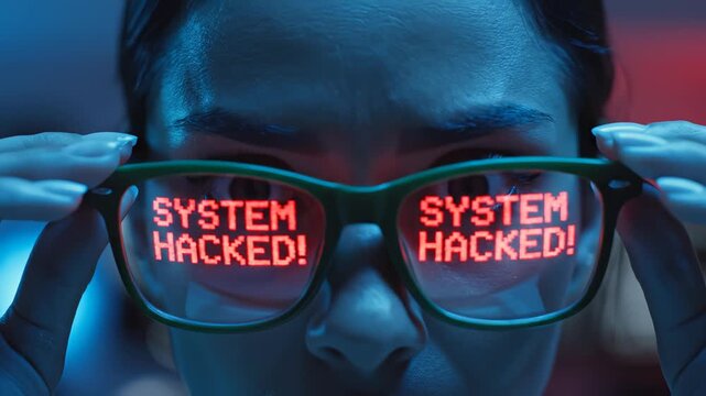 Woman with glasses displaying system hacked