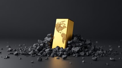 Golden Bar Representing Global Economics Amidst Rocks, Symbolizing Resilience in the Face of Recession Challenges and Infographic Style for Visual Storytelling