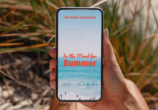 Vacation Beach Phone Screen Mockup PSD