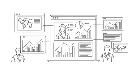 Fototapeta premium Business Analytics Dashboard with Charts and Graphs, Data Visualization Concept