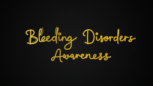 Bleeding Disorders Awareness Month One line continuous animated typography intro outro animation video, hand drawn calligraphy monoline lettering vintage single line handwriting gold golden type on bl