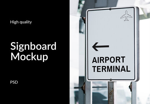 Realistic Airport Terminal Signboard Mockup PSD