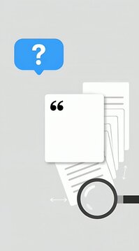 Magnifying glass searching documents and extracting quotes in 2D animation