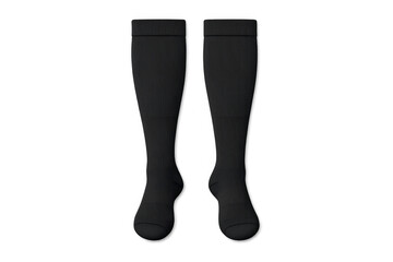 Pair of black ribbed knee-high socks isolated on a black background
