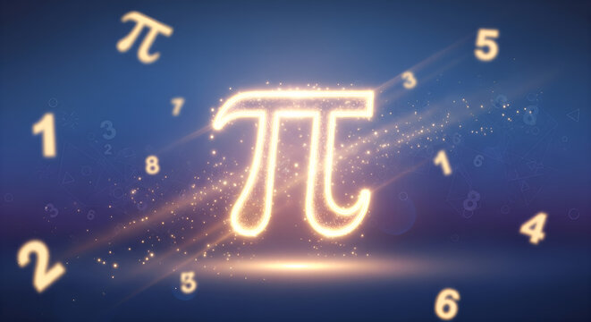 Glowing Pi Symbol on Blue Purple Background for Pi Day Celebration